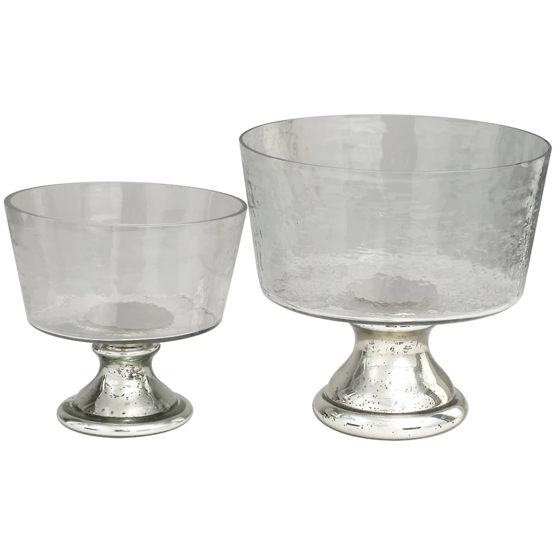 Smokey Silver Glass with Mercury Glass Pedestal Decorative Bowl Set