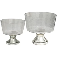 Smokey Silver Glass with Mercury Glass Pedestal Decorative Bowl Set
