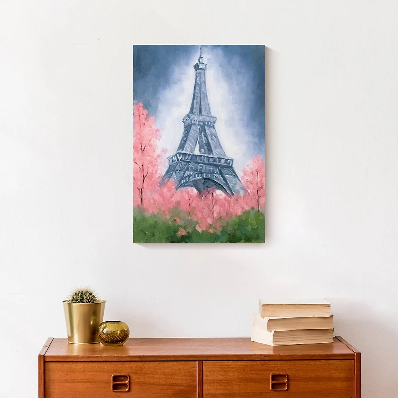 Eiffel Tower & Pink Foliage Canvas Wall Art