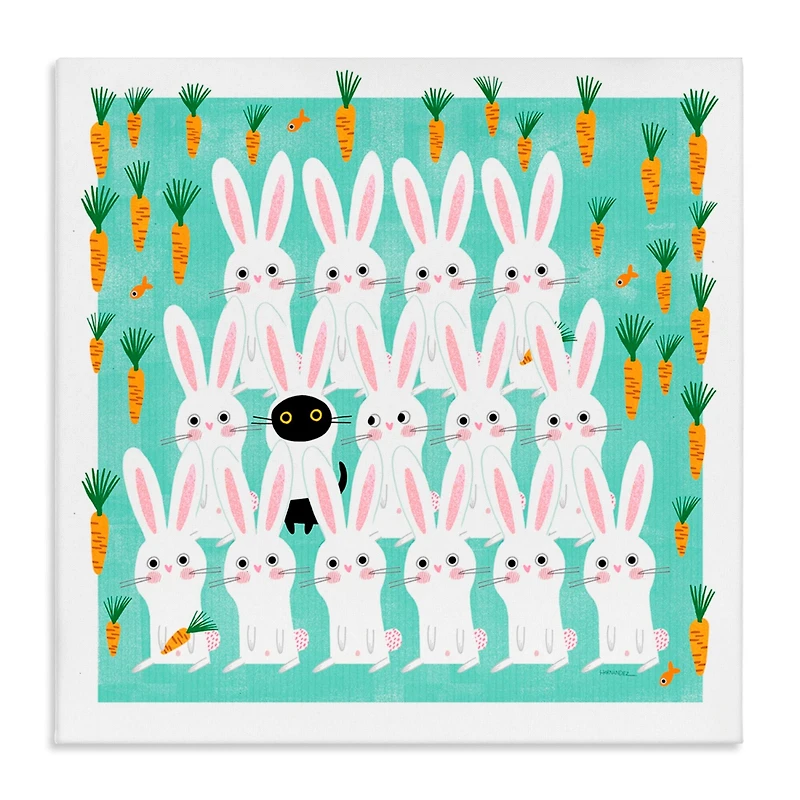 Stupell Industries Cat Mixed with Bunnies Canvas Wall Art