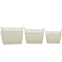 White Cotton Handmade Storage Basket with Handles Set of 3 12", 11", 10"