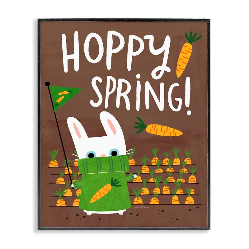 Stupell Industries Happy Spring Bunny & Carrots Framed Giclee Art