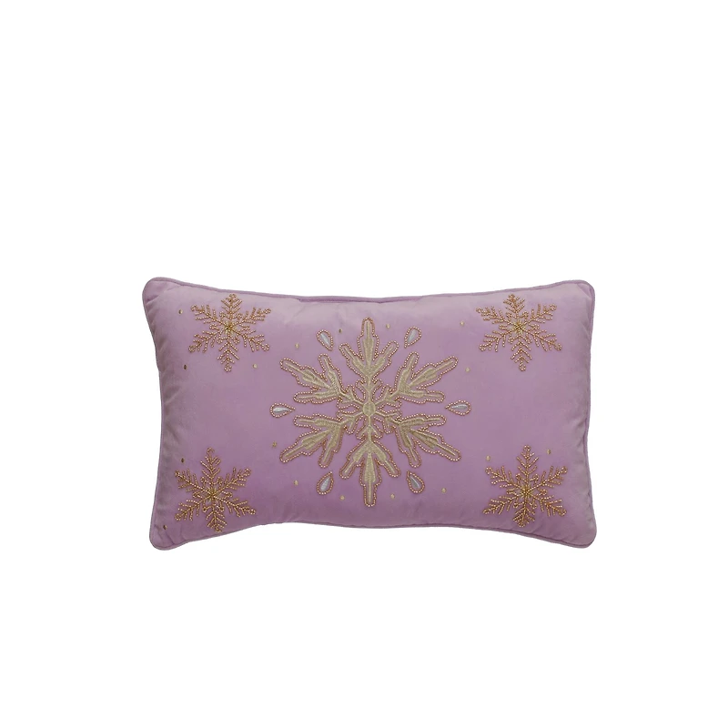 20" x 12" Pink Velvet & Beaded Gold Snowflake Lumbar Throw Pillow by Ashland®