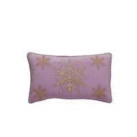 20" x 12" Pink Velvet & Beaded Gold Snowflake Lumbar Throw Pillow by Ashland®