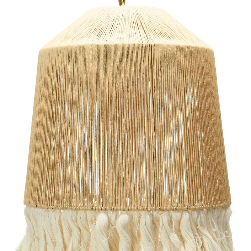 Hello Honey® 16" Coastal Pendant Lamp with Natural Paper Rope Shades, Fringe Detail and Iron Base