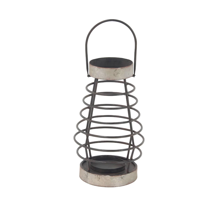 Silver Iron Farmhouse Candle Holder Lantern, 14" x 8" x 8"