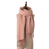 Glitzhome® 73" Pink & Brown Striped Reversible Scarf with Tassels