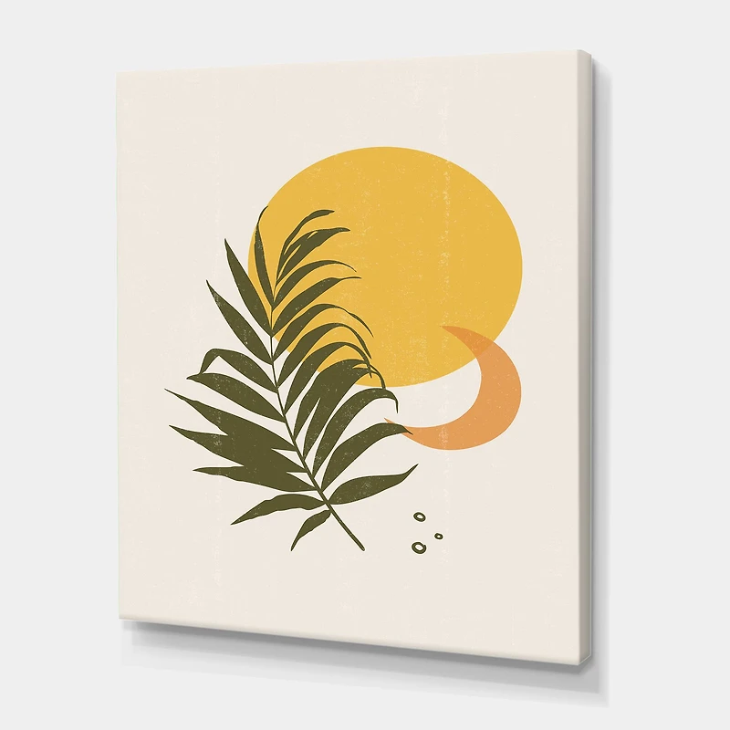 Designart - Abstract Yellow Sun and Moon With Tropical Leaf I