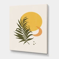 Designart - Abstract Yellow Sun and Moon With Tropical Leaf I
