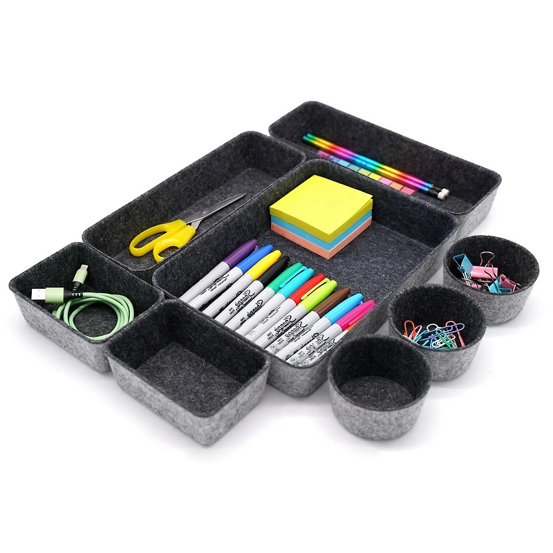 Welaxy 8 Piece Felt Round Cups & Trays Drawer Organizer Set