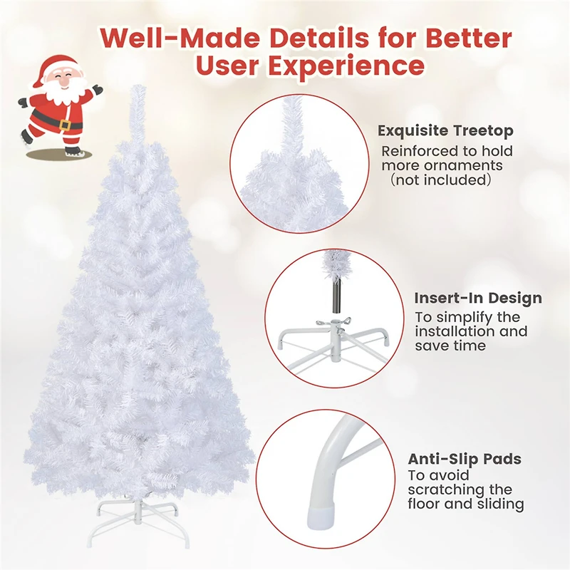 Costway 5ft. Unlit White Artificial Christmas Tree with Stand