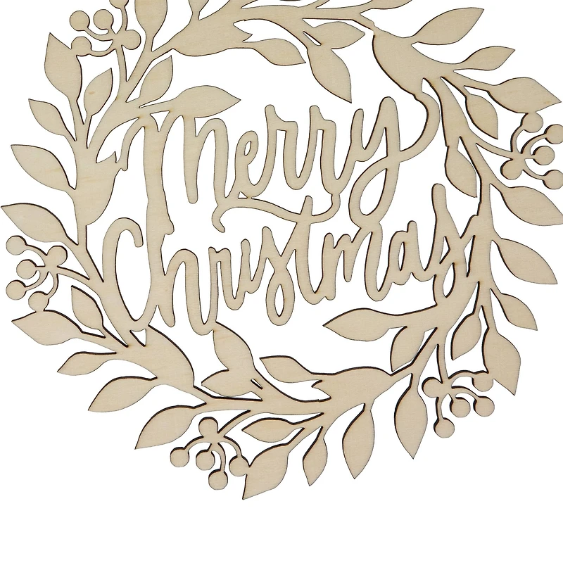 8" Natural "Merry Christmas" Wooden Wreath Ornament