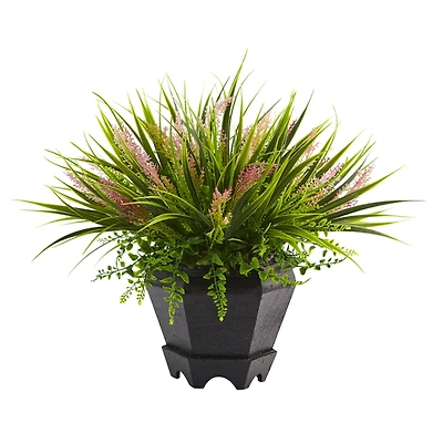 17" Grass Arrangement in Black Planter