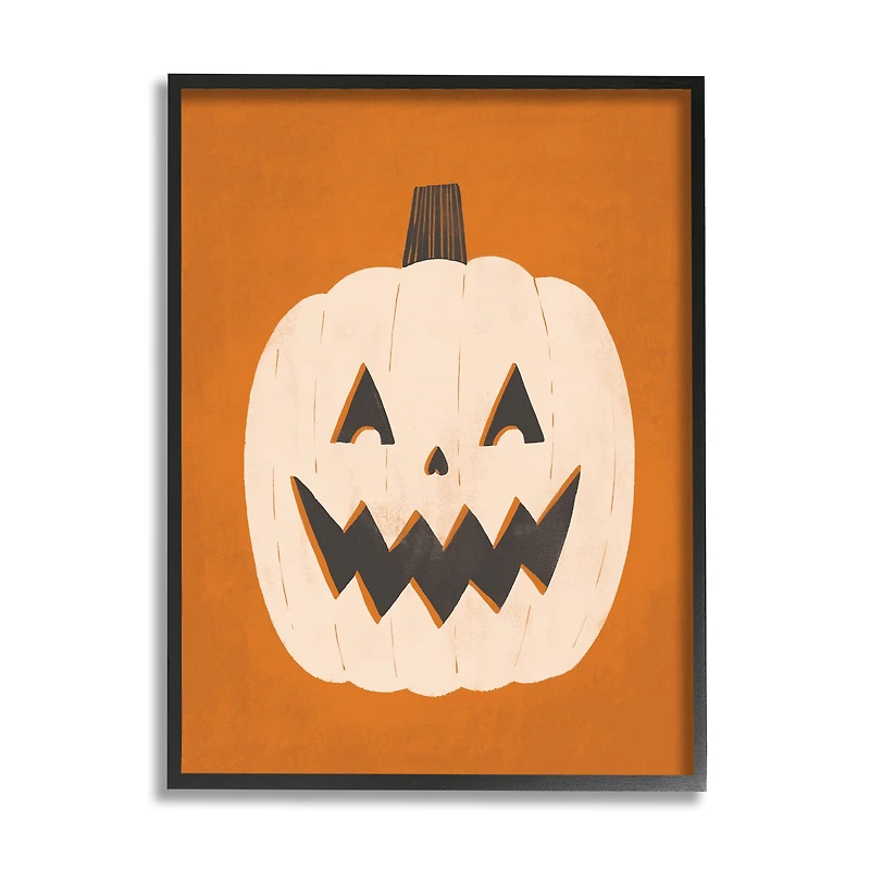 Stupell Industries Happy Jack-o-Lantern Halloween Pumpkin Framed Giclee Art