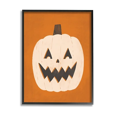 Stupell Industries Happy Jack-o-Lantern Halloween Pumpkin Framed Giclee Art