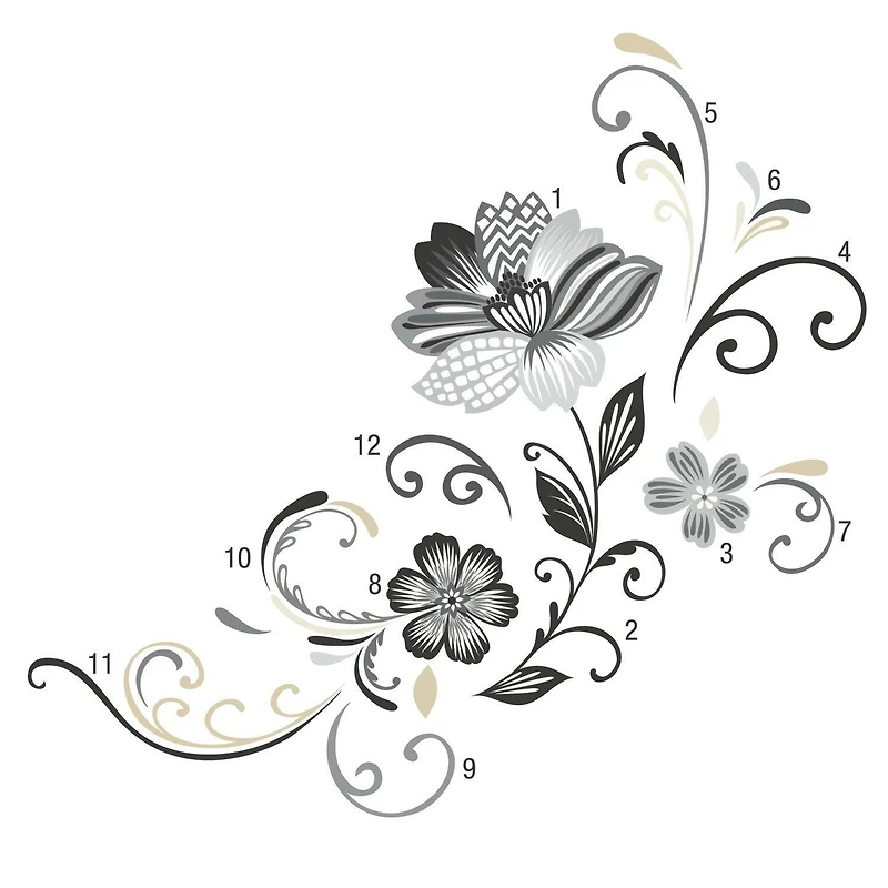 RoomMates Black & White Flower Scroll Peel & Stick Wall Decals