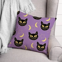 Cat, Moon & Stars Halloween Throw Pillow