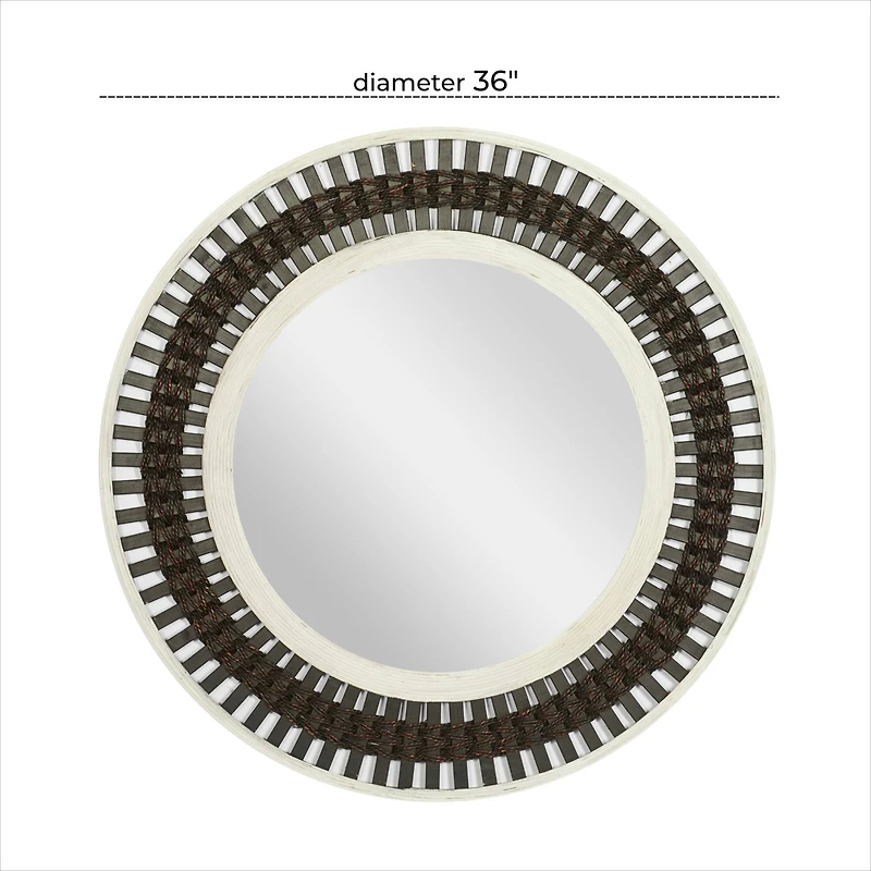 36" Brown Wood Contemporary Round Wall Mirror