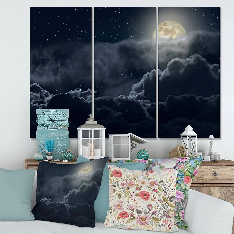 Designart - Cloudy Full Moon Night