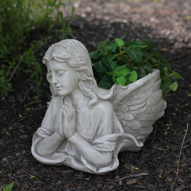 11" Gray Praying Angel Bust Outdoor Garden Statue Planter