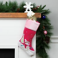 20.5" Embroidered Ice Skating Snowman & Christmas Tree Stocking