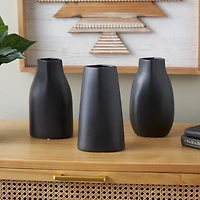 9" Black Ceramic Minimalistic Vase Set