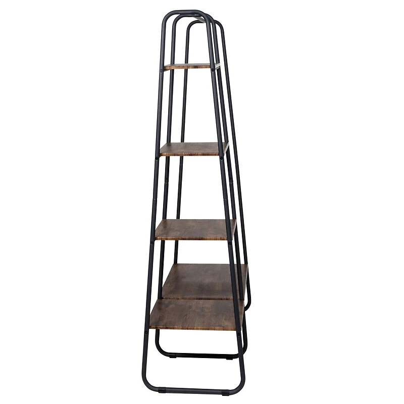 Honey Can Do Black/Natural Freestanding Metal Clothing Rack with Wood Shelves