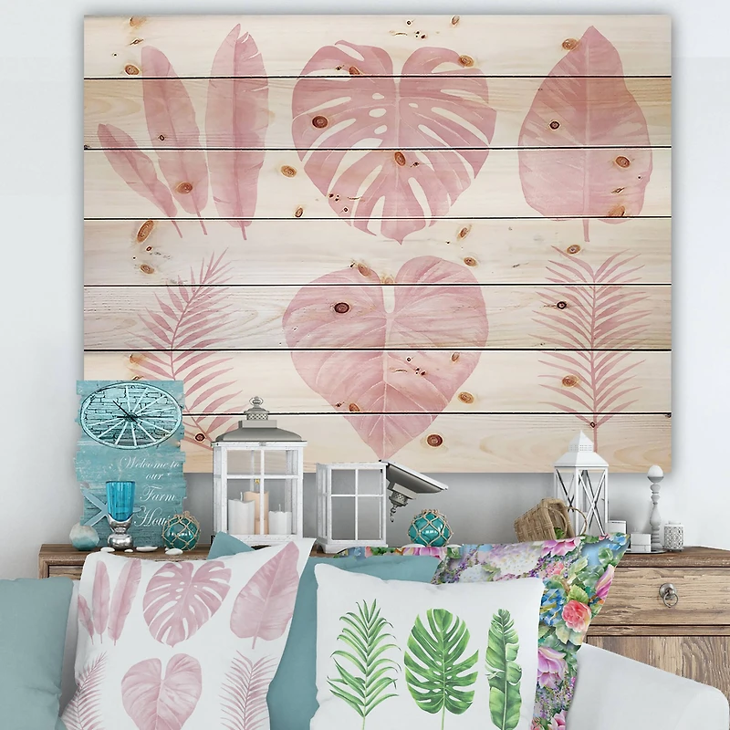 Designart - Tropical Pink Watercolour Leaves I