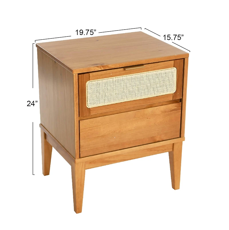 Hello Honey® Crawford 24" Solid Wood Nightstand with Storage Drawers and Cane Detail