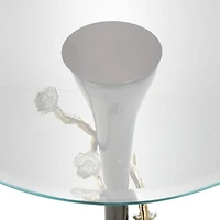 22.75" Black Aluminum Floral Twisted Vine Accent Table with Gold & Silver Accents & Glass Tabletop