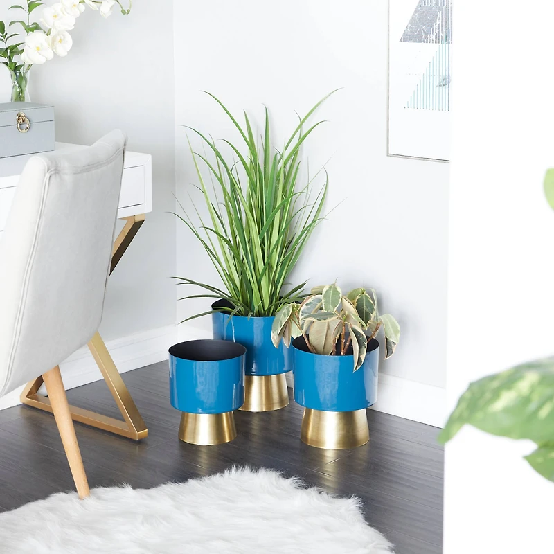 Blue Modern Planter, Set of 3" 10", 11", 9"