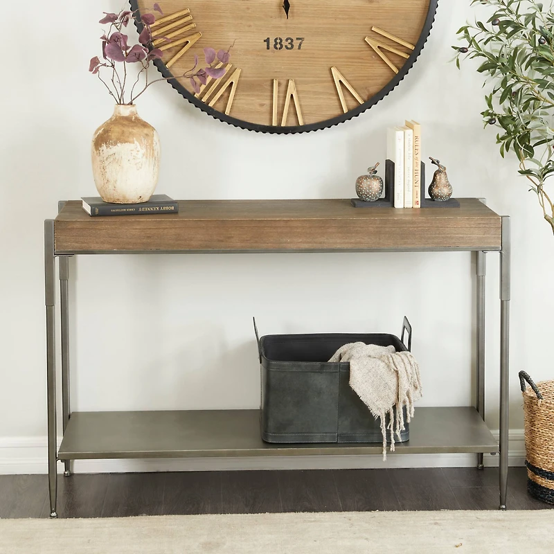 49" Brown Metal Industrial Console Table