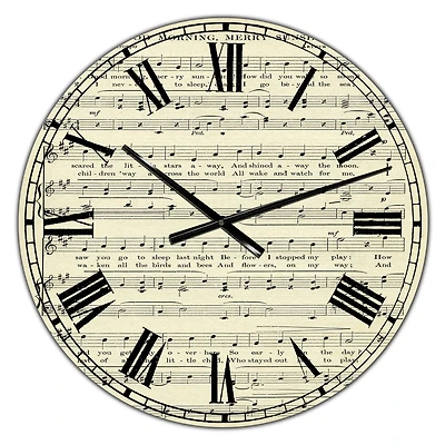 Designart 'Goodmorning Merry Sunshine Music Score Large Cottage Wall Clock