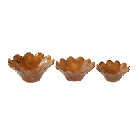 Natural Brown Flower Teak Wood Bowl Set