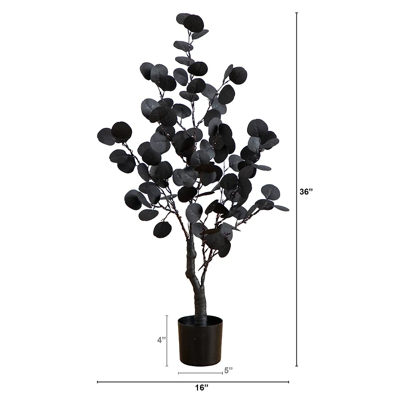 3ft. Pre-Lit Artificial Halloween Black Eucalyptus Tree with 80 Orange & Purple LED Lights