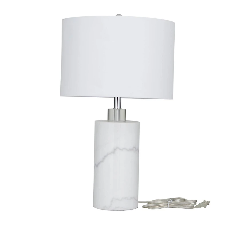 White Marble Thick Stand Table Lamp with Drum Shade 15" x 15" x 26"