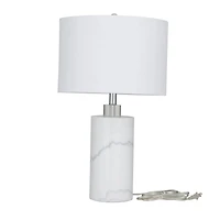 White Marble Thick Stand Table Lamp with Drum Shade 15" x 15" x 26"
