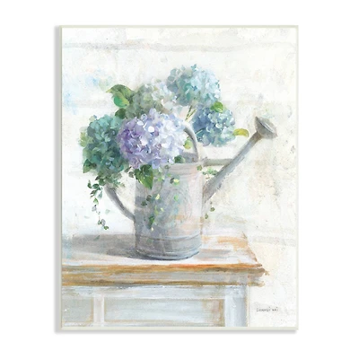 Stupell Industries Blue Hydrangeas in Watering Can Soft Floral Painting Wall Plaque
