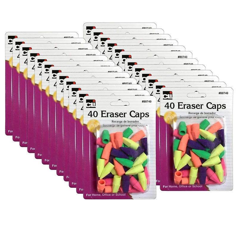 Charles Leonard Pencil Eraser Caps, 24 Packs of 40