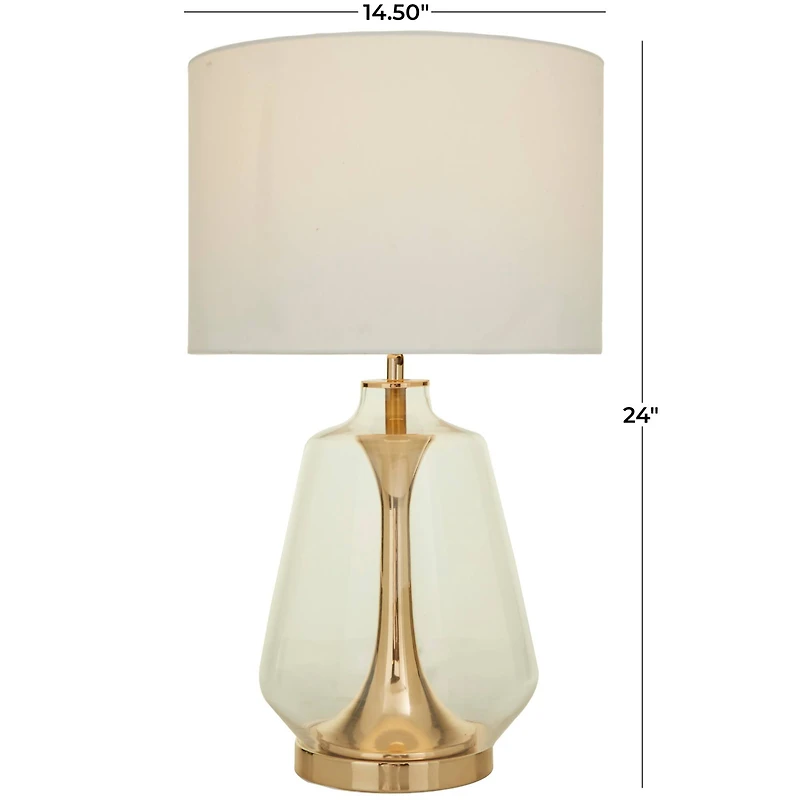 CosmoLiving by Cosmopolitan Gold Glass Transparent Base Table Lamp with Drum Shade 15" x 15" x 24"