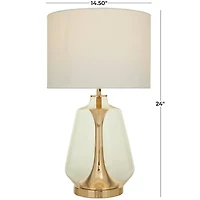 CosmoLiving by Cosmopolitan Gold Glass Transparent Base Table Lamp with Drum Shade 15" x 15" x 24"