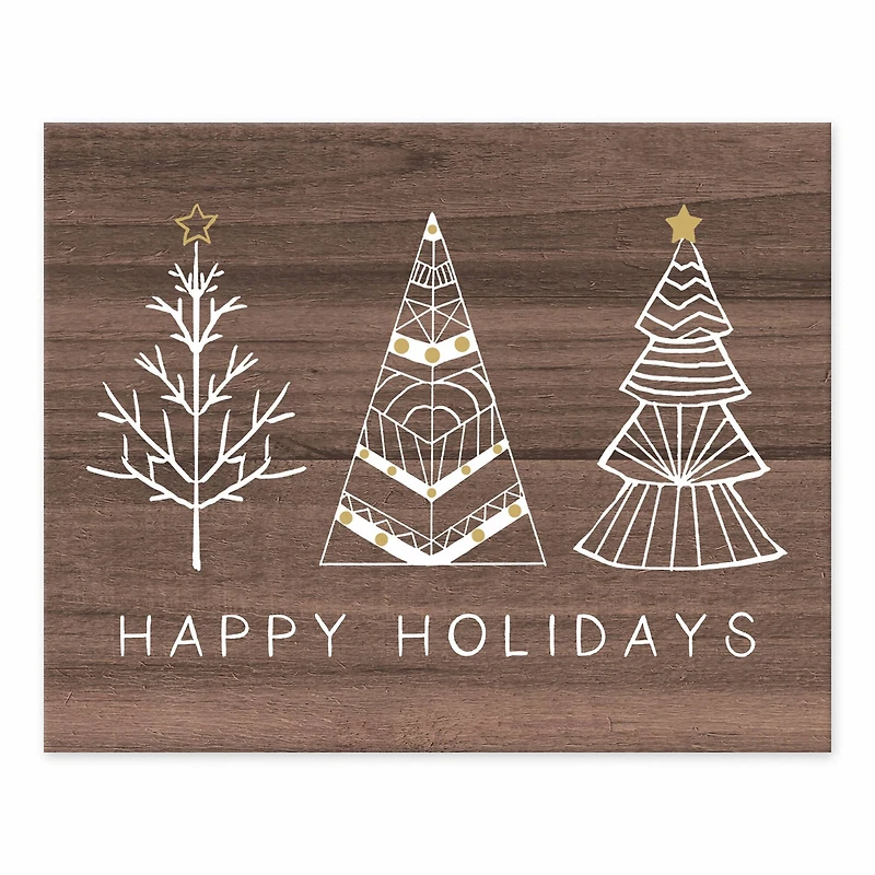 Happy Holidays Doodle Trees On Wood Tabletop Canvas