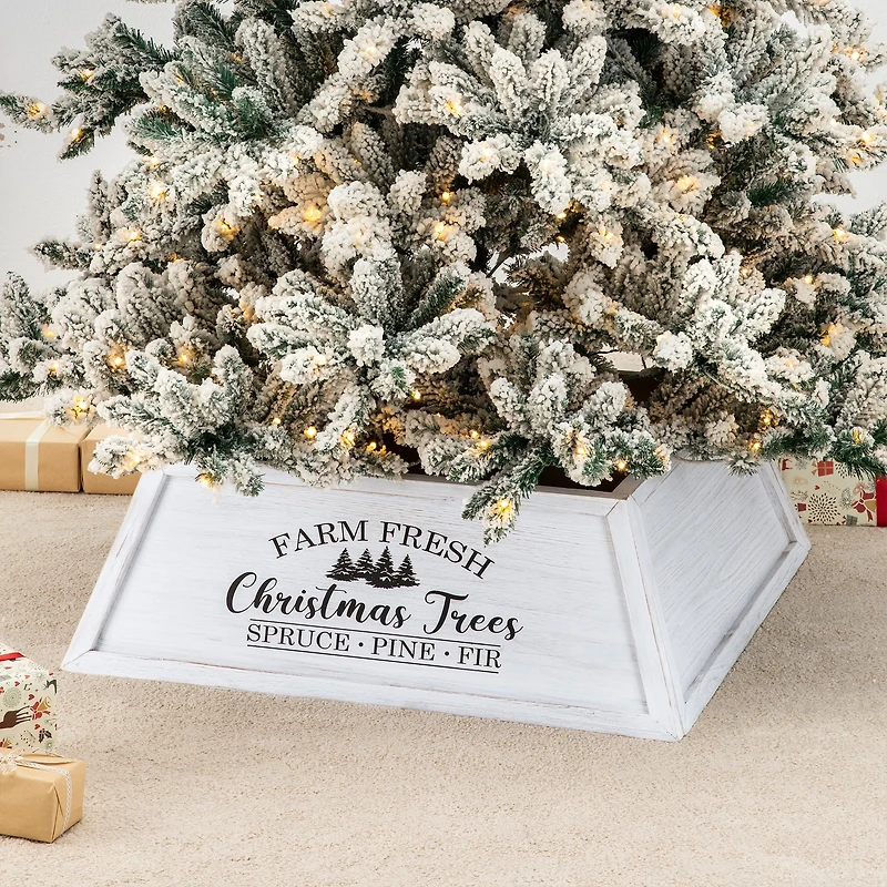 Glitzhome® 32" White Trapezoid Farm Fresh Christmas Tree Collar