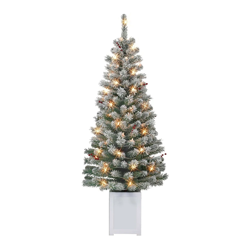 2 Pack 5ft. Pre-Lit Western Spruce Artificial Christmas Tree in Pot, Clear Incandescent Lights