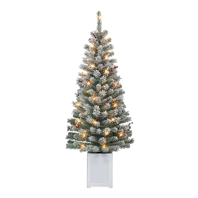 2 Pack 5ft. Pre-Lit Western Spruce Artificial Christmas Tree in Pot, Clear Incandescent Lights