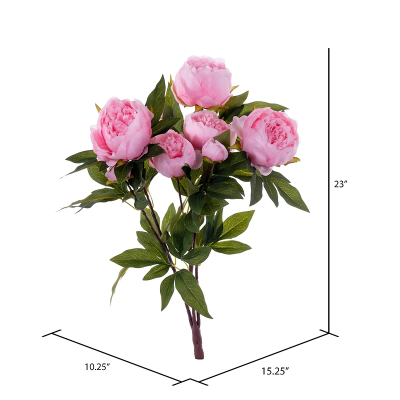 23" Artificial Brush Pink Peony Spray with 6 Flowers