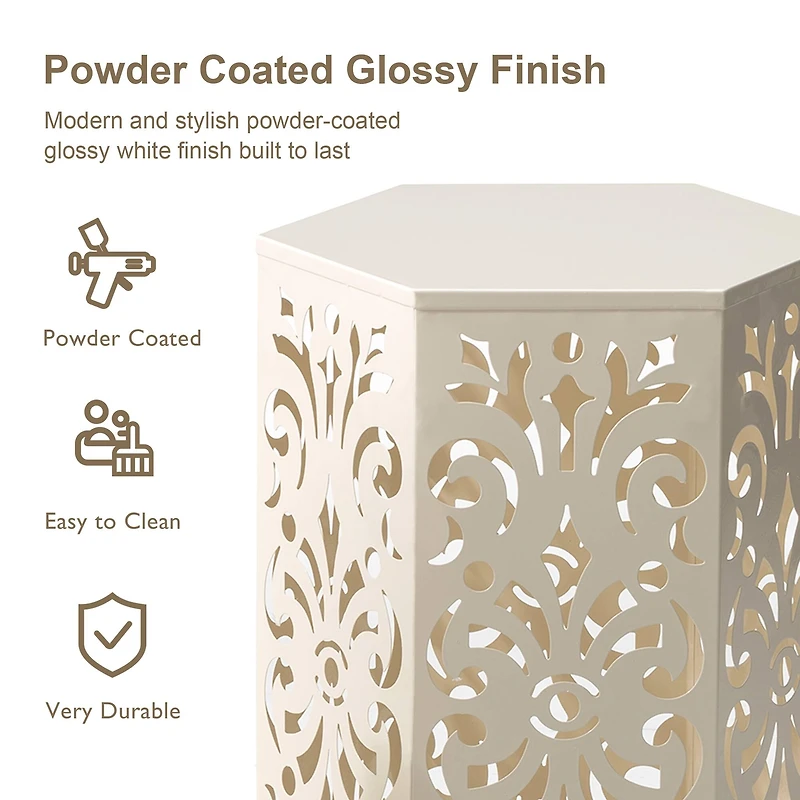 Glitzhome® White Floral Motif Hexagonal Garden Stool Set