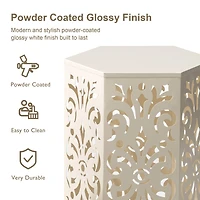 Glitzhome® White Floral Motif Hexagonal Garden Stool Set