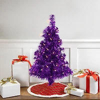 2ft. Pre-Lit Iridescent Purple Tinsel Pine Artificial Christmas Tree, Warm White Lights