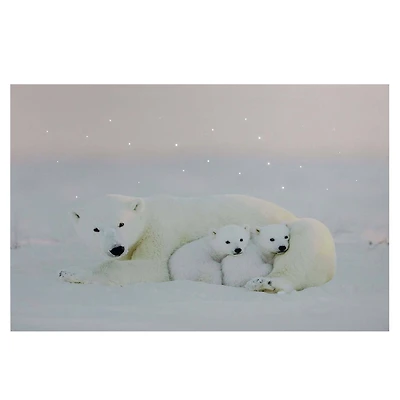 Fiber Optic Mama Polar Bear & Cubs Canvas Wall Art